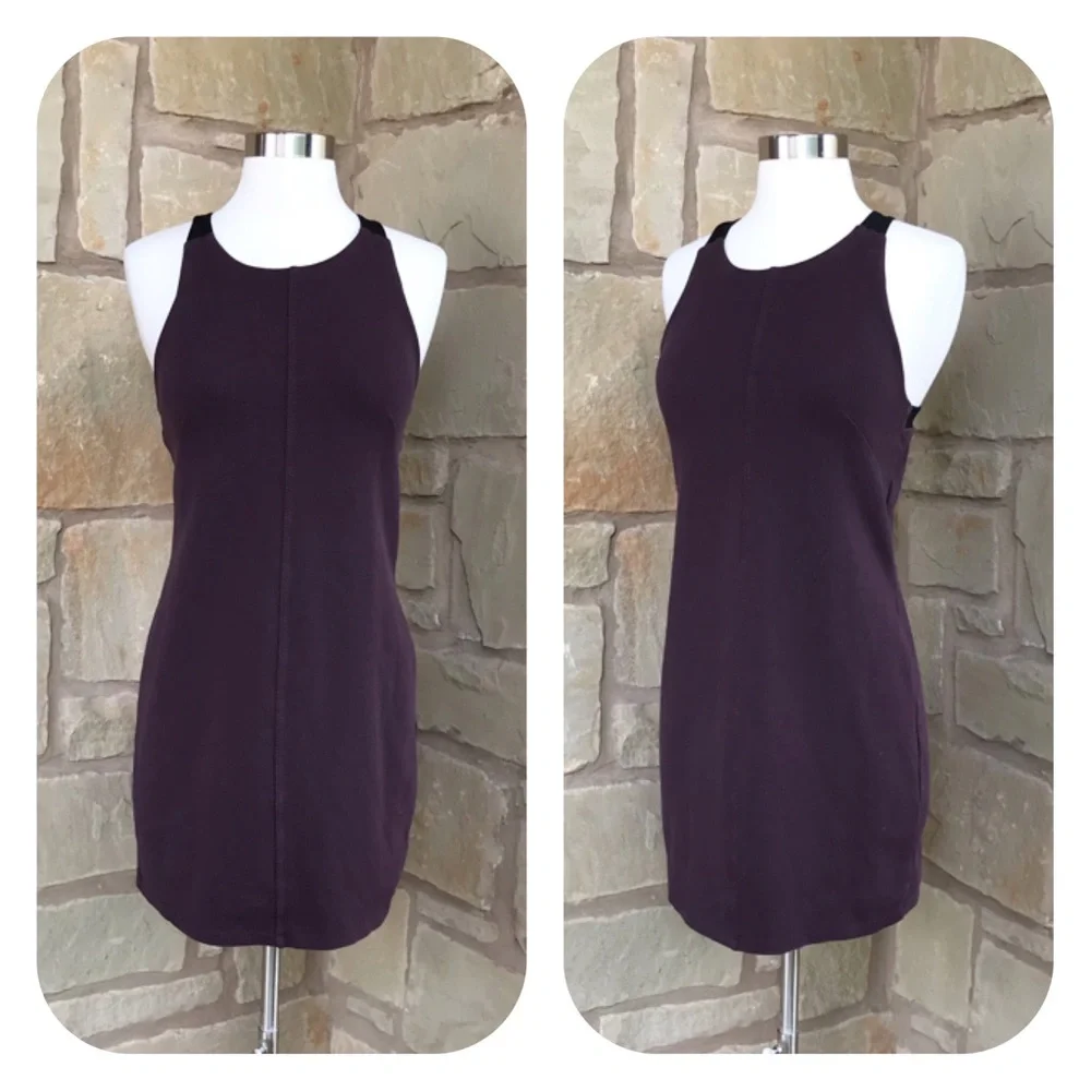 Athleta Plum Racerback Mini Dress with Black Trim